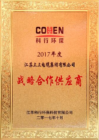 壹定发电缆被评为科行环保2017年度战略相助供应商