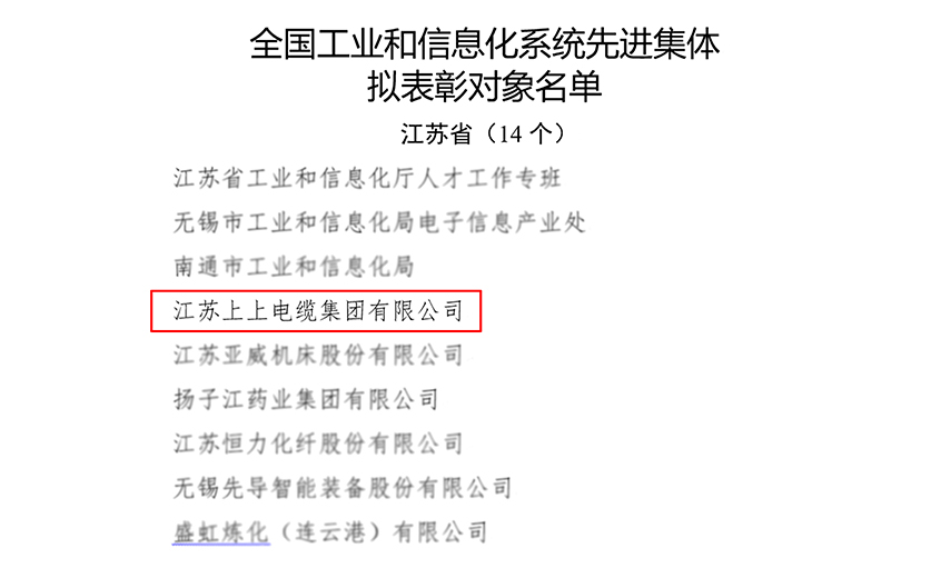 壹定发电缆荣获“全国工业和信息化系统先进集体”